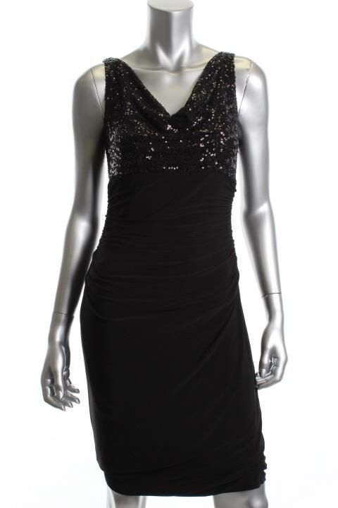  La Fete Black Cowl Neck Sequined Top Cocktail Evening Dress 10