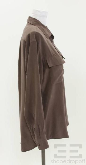 Equipment Femme Brown Silk Oversized Button Down Shirt Size Small