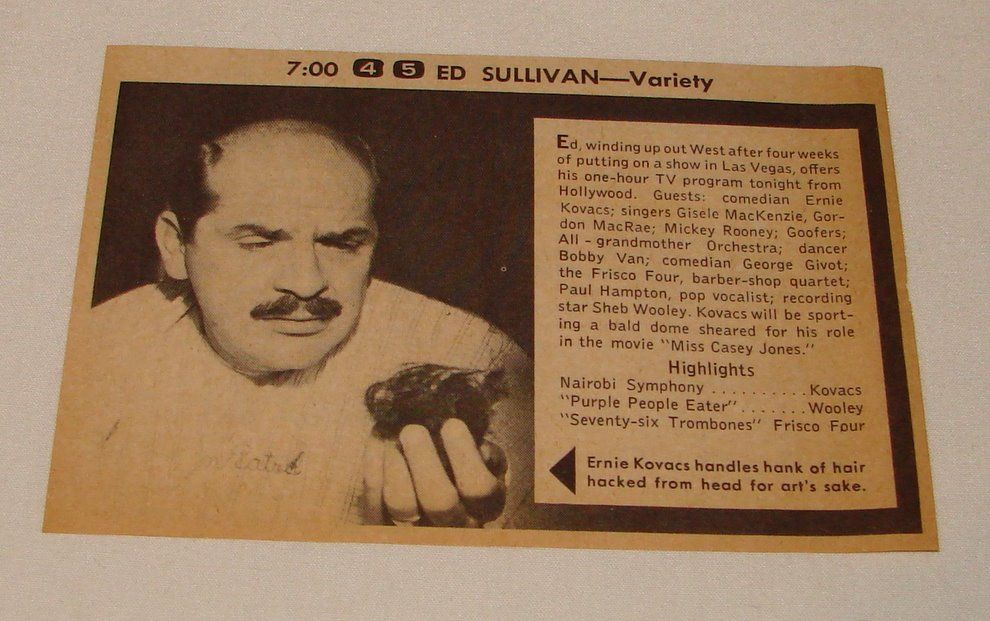 1958 TV clipping Ed Sullivan Show Ernie Kovacs