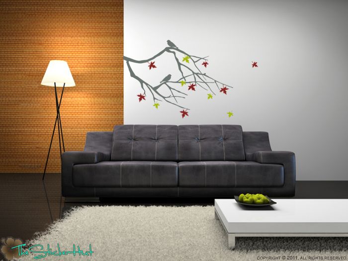 Fall Maple Branch Withs Bird Vinyl Wall Decor Stickers Decals 1232