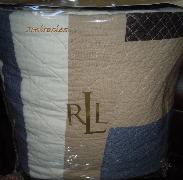 RALPH LAUREN DENIM BROWN FALL RIVER PATCHWORK F QUEEN QUILT BLANKET