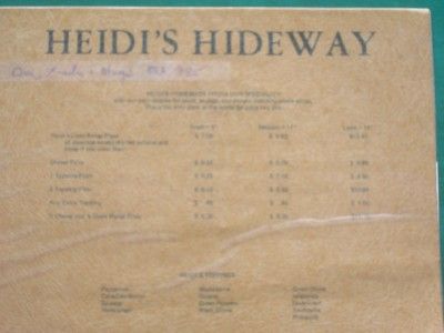 VINTAGE ESTES PARK, COLORADO MENU HEIDIS HIDEWAY RESTAURANT