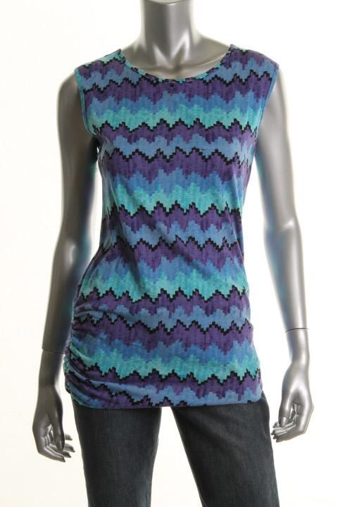 Famous Catalog New Blue Pattern Printed Ruched Tunic Pullover Top