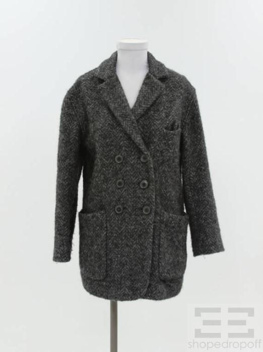 Etoile Isabel Marant Dark Grey Wool Double Breasted Coat Size 0