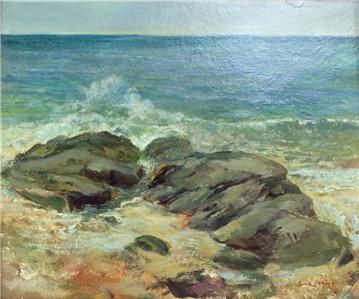 Emil Kosa Sr. (1876 1955) Pacific Ocean Waves on Rocks Beautiful