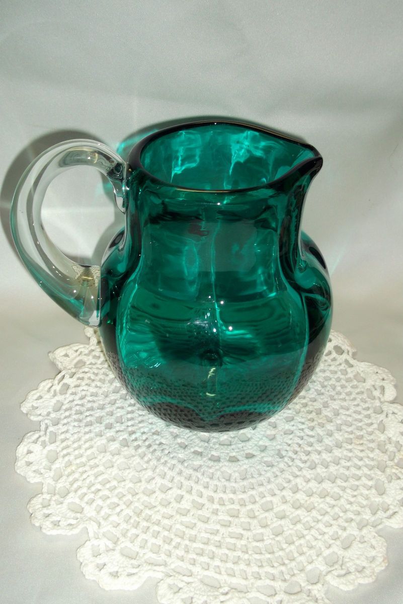 Beautiful Antique Blenko Heavy Art Glass Pitcher Aqua