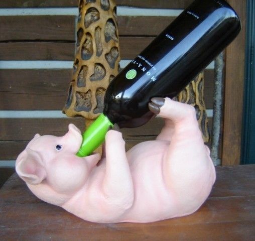 Pig Laying on Back Wine Bottle Holder Farm Hog Swine