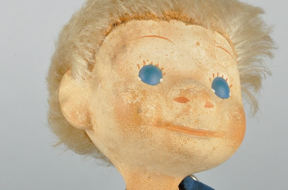 Vintage 9 Stuffed felt Boy Doll w Composition Head Mohair wig