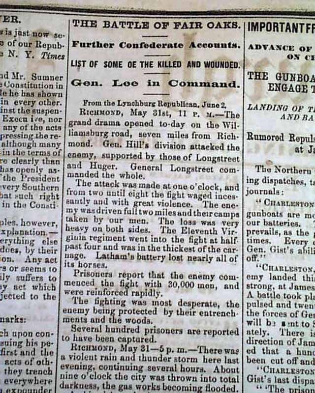 Dewrys Bluff VA 1862 Pittsburgh PA Civil War Newspaper