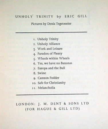 Eric Gill, Unholy Trinity, Denis Tegetmeier, 1938 1st Edition