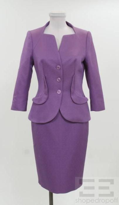 Escada Black Label 2pc Purple Cotton & Silk Jacket & Skirt Suit Size