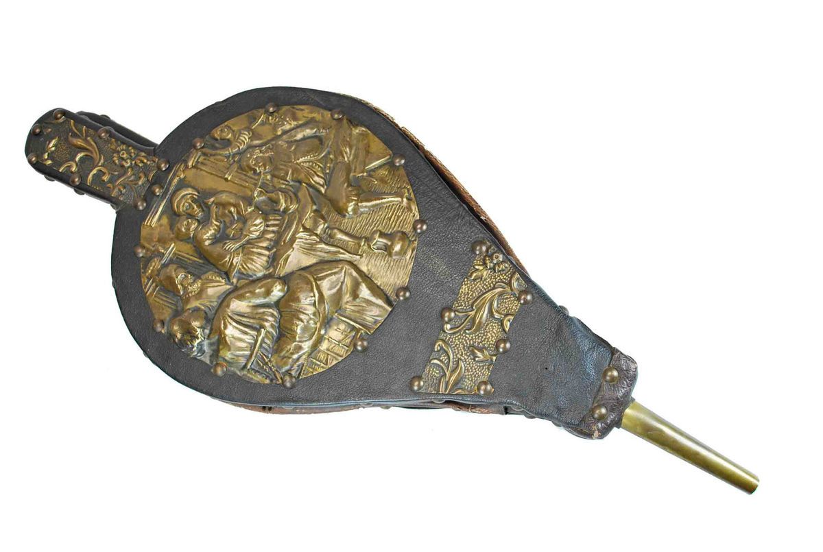 Vintage Repoussé Brass Fireplace Bellows Dutch