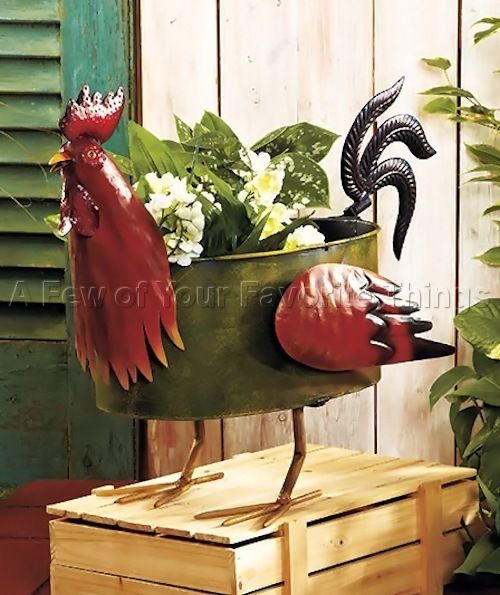 ROOSTER METAL FARM ANIMAL FLOWER POT PLANTER LAWN GARDEN YARD OUTDOOR