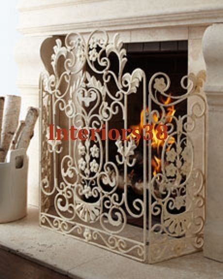  Country Chic ANTIQUED Hand Painted Shabby WHITE FIREPLACE SCREEN