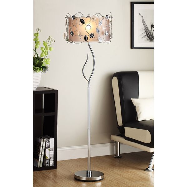 NEW EUROPEAN STYLE SILVER CRYSTAL FLORAL SCROLL FLOOR LAMP LIGHT DRUM