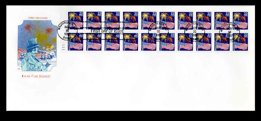 2276a 22c flag booklet pane of 20 fdc farnam scott