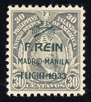 US PHILIPPINES AIRMAIL SCOTT #C45 30¢ GRAY REIN MADRID MANILA FLIGHT