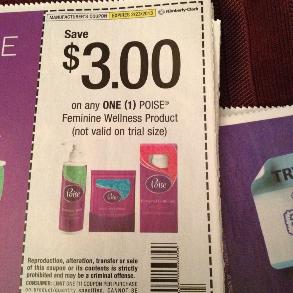 20 Coupons 3 00 1 Poise feminine wellness product ets 2 23 13