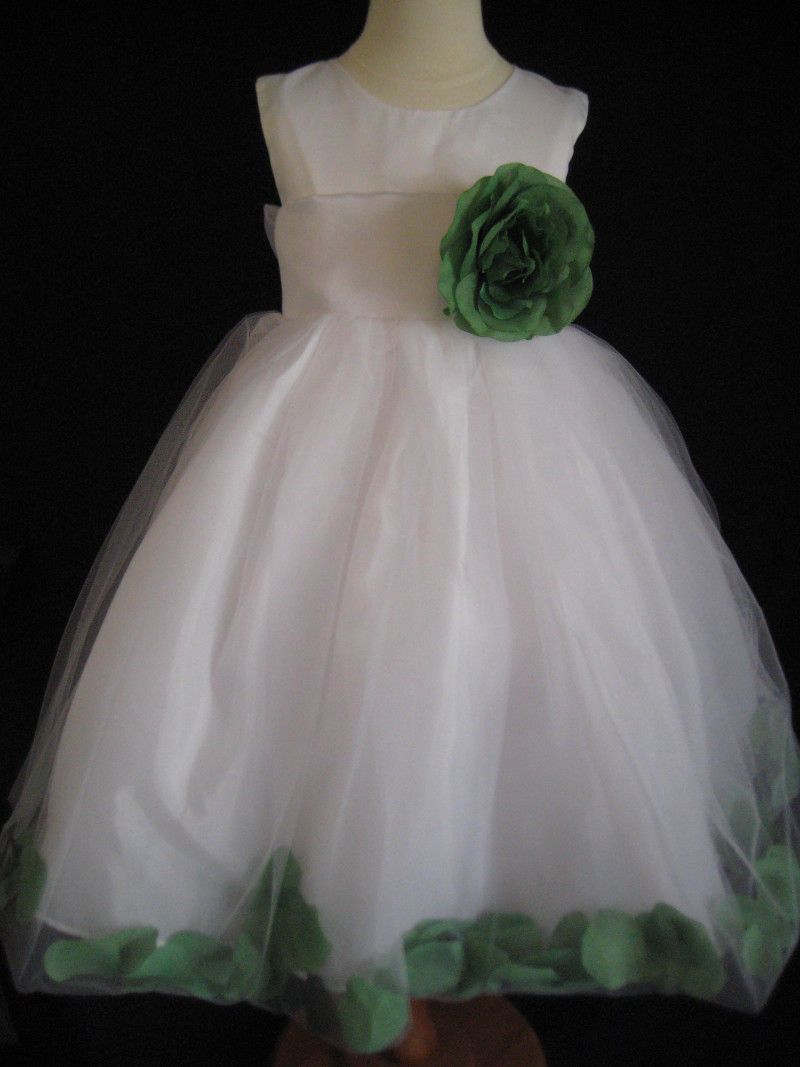 Clover Green Rose Petal Flower Girl Dress 6 9 12 18 MO 2T 3T 4T 5 6 7