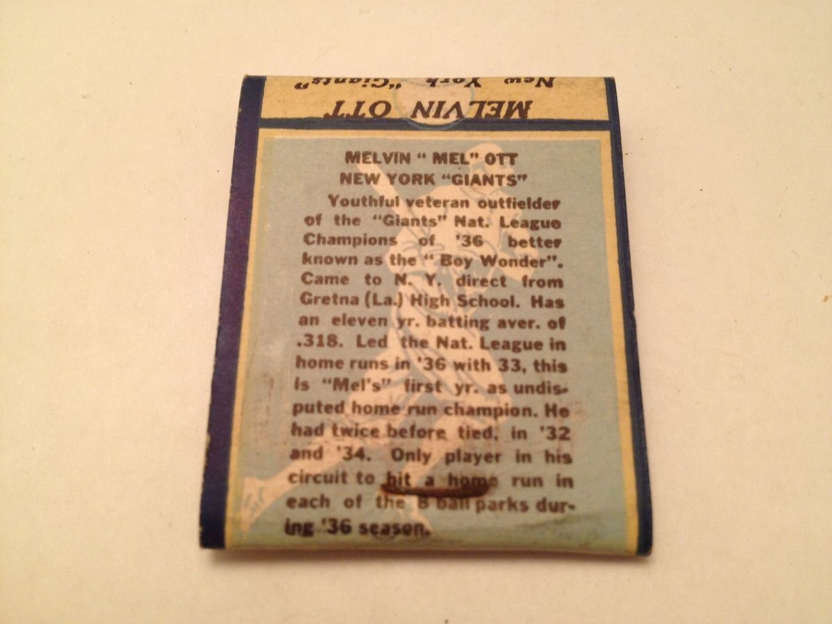 RARE Circa 1937 Navy Blue Border Melvin Ott New York Giants