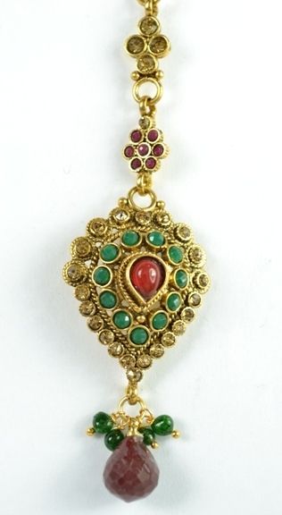 Faux Ruby Emerald Wedding Bridal Maang Tikka Indian Fashion Jewelry FS