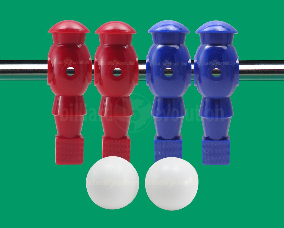 Red Blue Foosball Men and 2 Smooth Table Soccer Balls