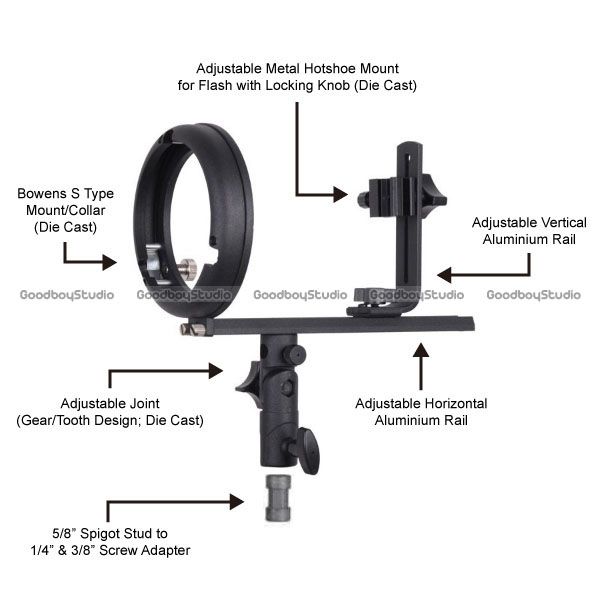 Flash Speedlite Bracket T Bowens s Mount for Snoot Softbox Barndoor