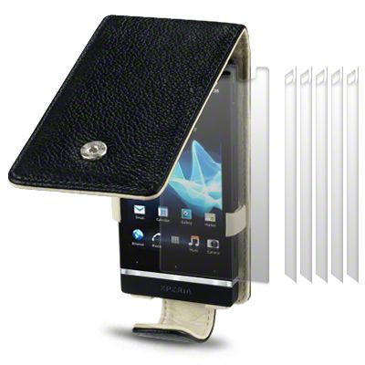 Terrapin Genuine Leather Flip Case for Sony Xperia U + 6 PC LCD Guard