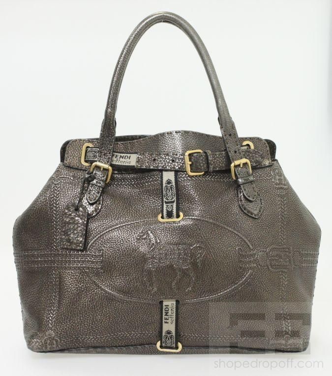 Fendi Selleria Bronze Pebbled Leather Grand Borghese Handbag