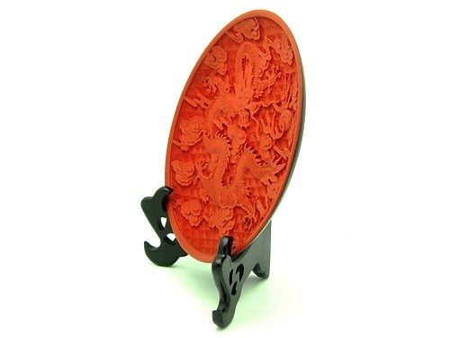 Crafted Cinnabar Lacquerware Red Feng Shui Dragon