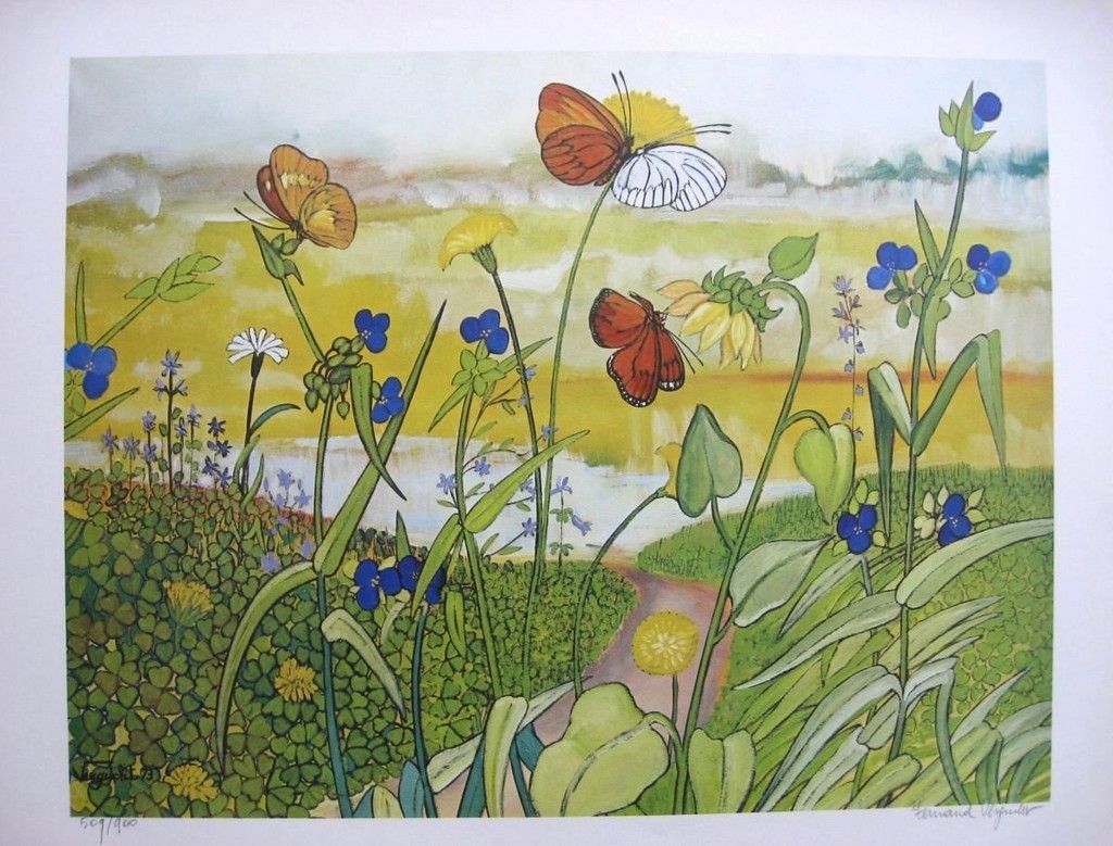 Fernand Vergucht Lithograph Butterflies Signed and Numbered