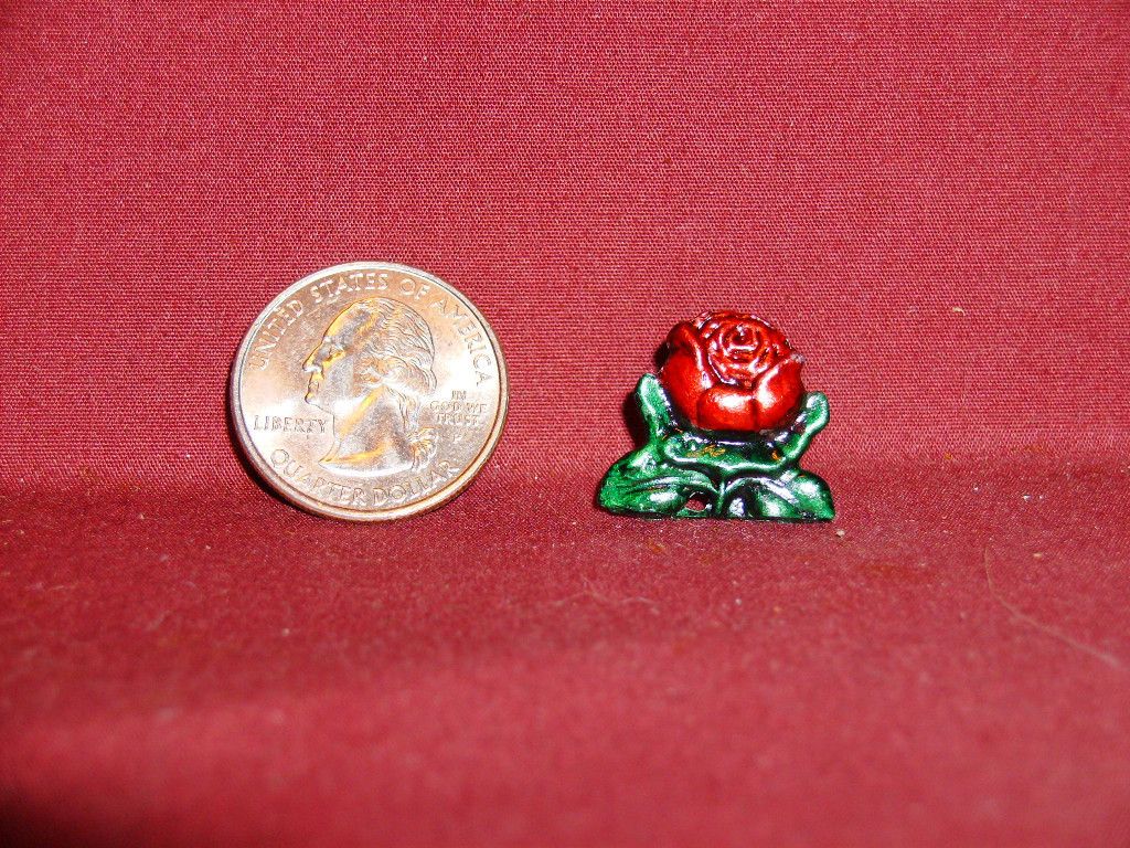 Vintage Pewter Tack Lapel Pin Brooch Red Rose Flower
