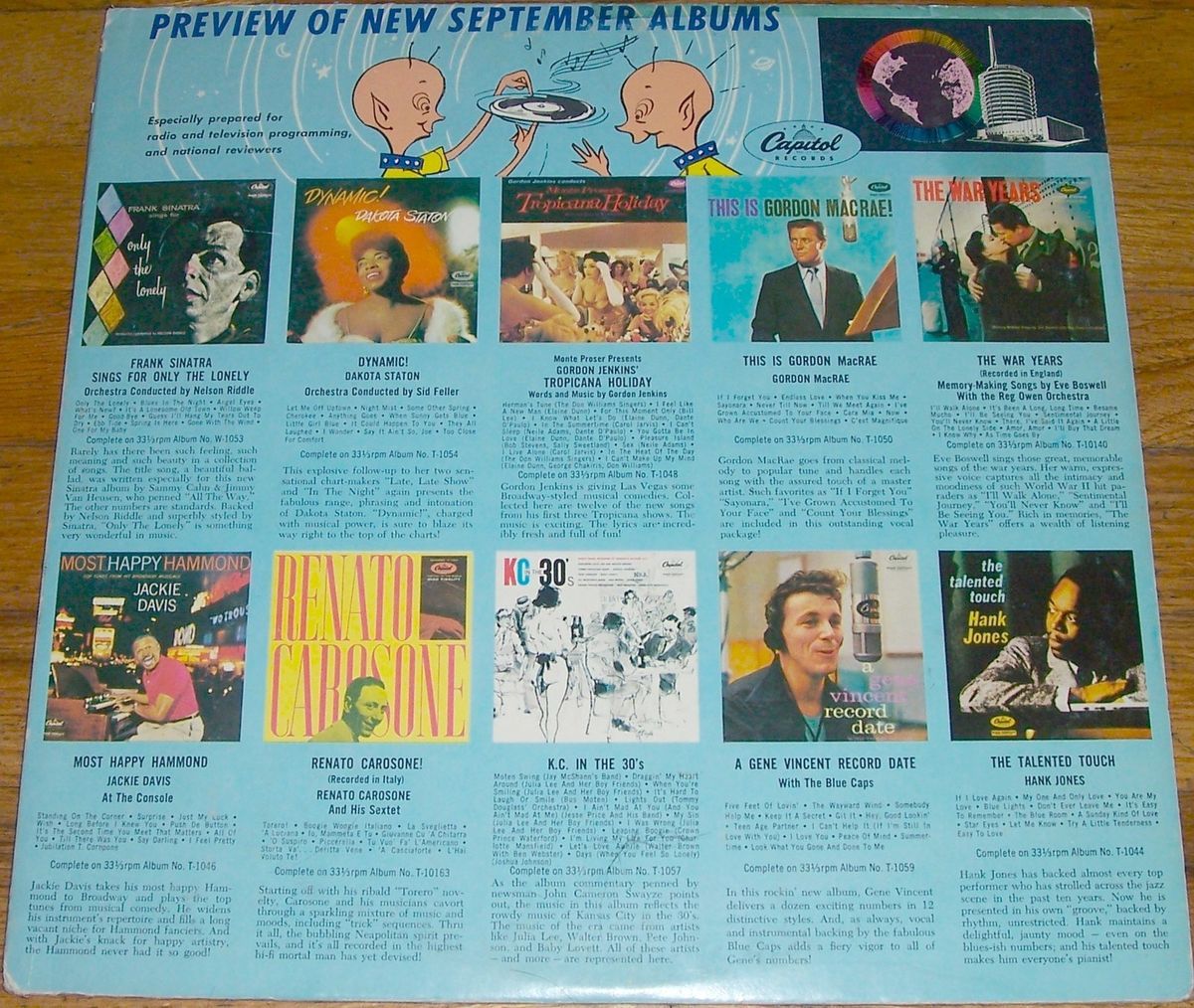  RARE Promo Preview Album Gene Vincent Frank Sinatra Eve Boswell