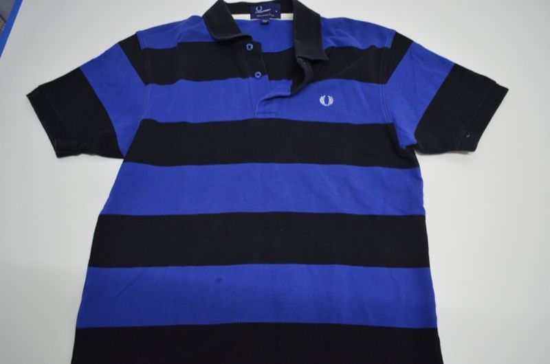 Fred Perry Blue Black Polo Shirt M Medium Cotton