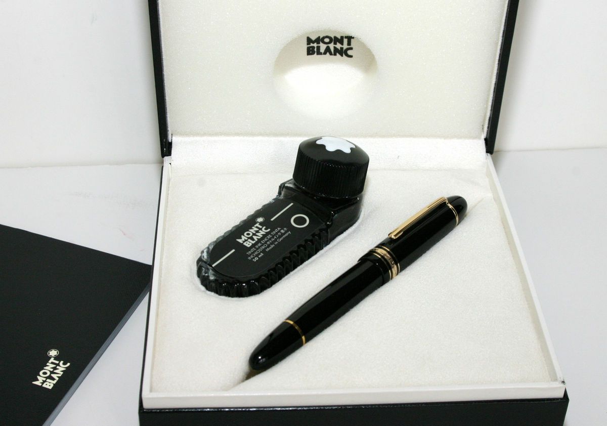 MONT BLANC MEISTERSTUCK BLACK FOUNTAIN PEN M NIB WITH INK BOTTLE NEW