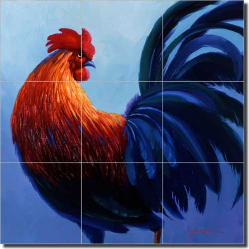 Senkarik Rooster Art Ceramic Tile Mural Backsplash 12 75 x 12 75