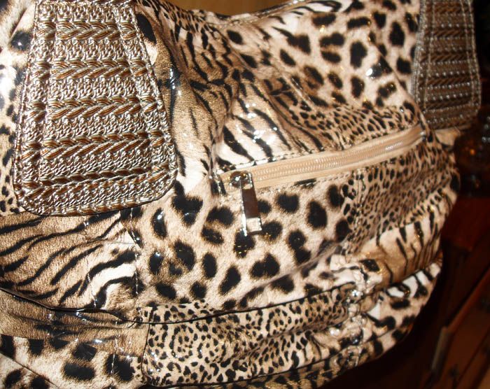 New Arcadia 2pc. Leopard Baggy Hobo & Flat Wallet Set, Tans