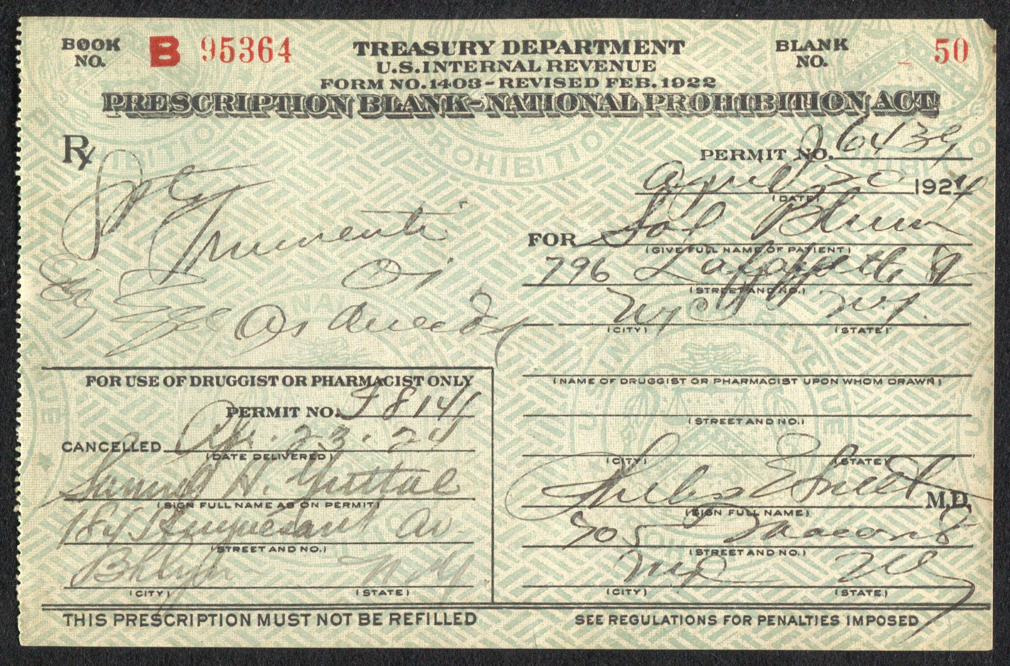 prohibition liquor prescription form b