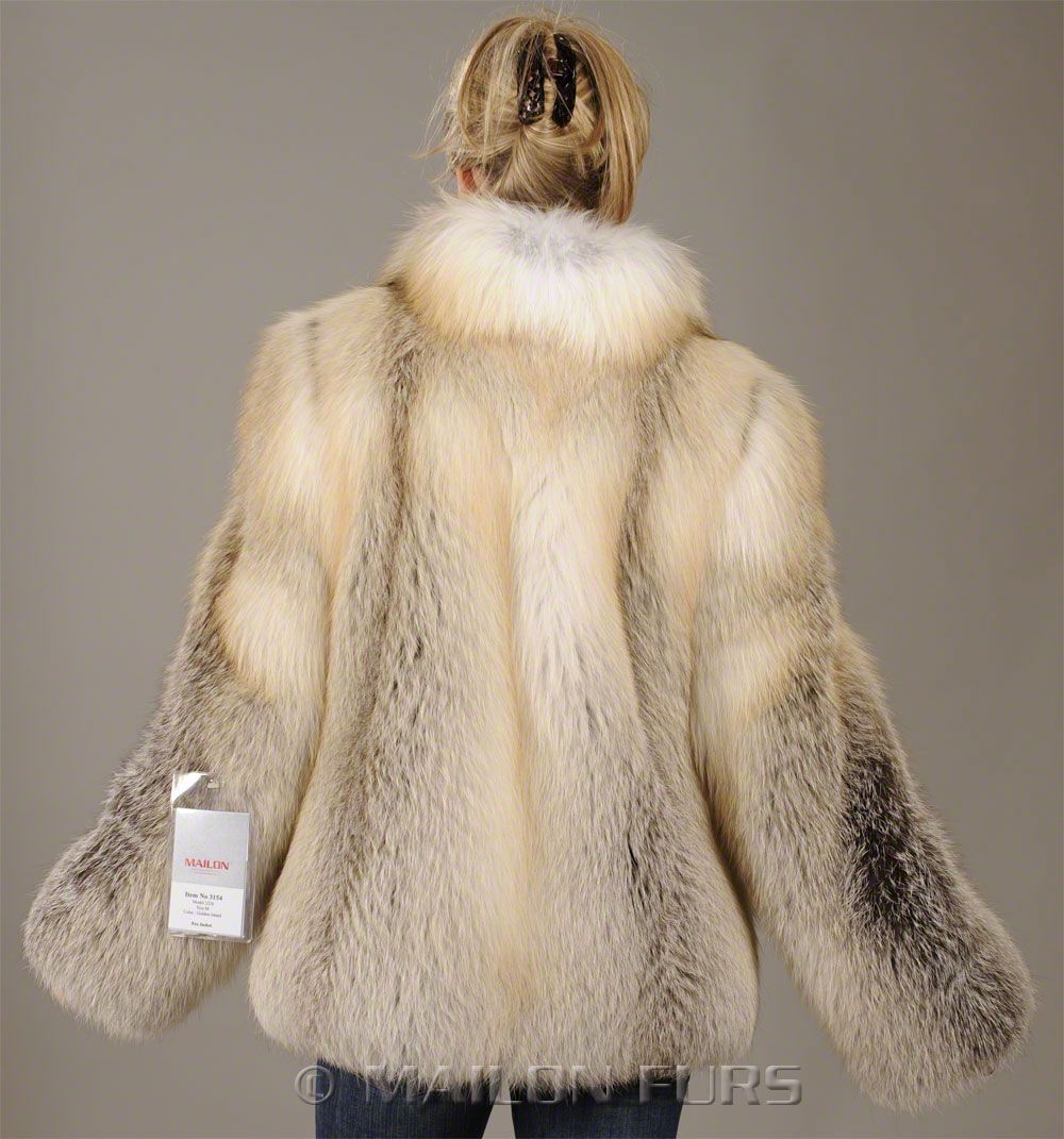 Saga Feathered Fox Fur Jacket with Zipper from Golden Island Full Skin