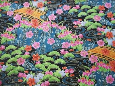 Asian Allure Garden Bridge Blank Quilting Metallic Cotton Fabric Yard