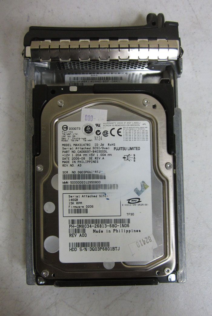 Dell Fujitsu 146GB SAS 15K Hard Drive MAX3147RC M8034 w Tray Sled 1950