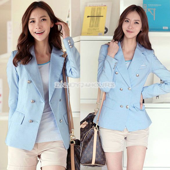 EN24H Fashion Women Fit OL Double Breasted Suit Jacket Coat Long