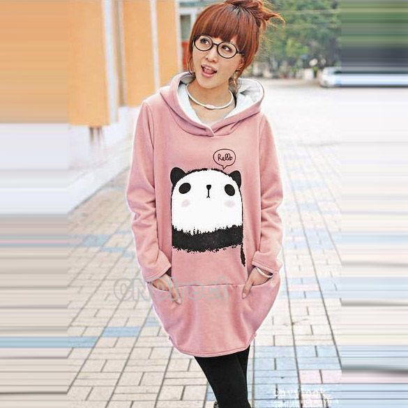 DN00 Fashion Korean Fleece Sweatshirt Cute Panda Hoodie Loose Lady