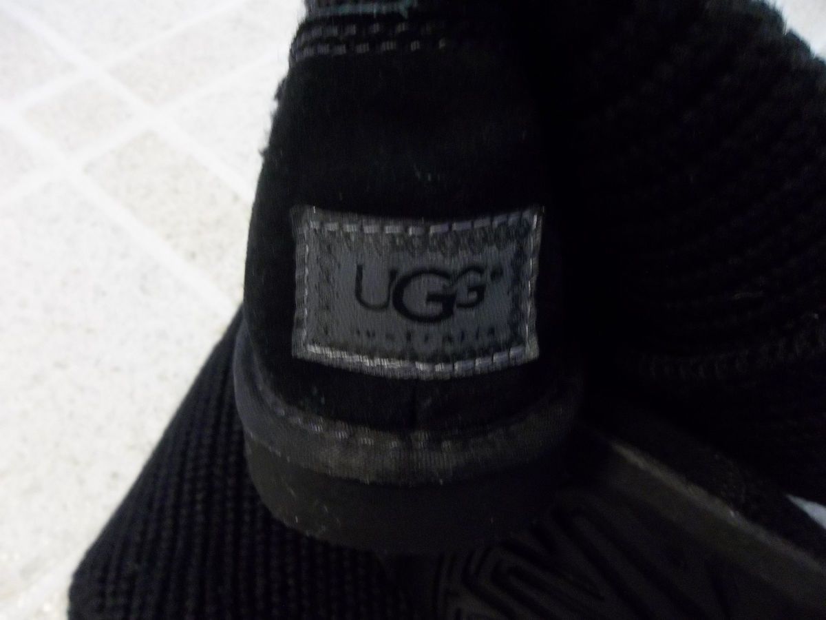 WOMENS SIZE 7 UGG BLACK UPPER WOVEN TEXTILE AUSTRAILIA BOOTS IN VERY