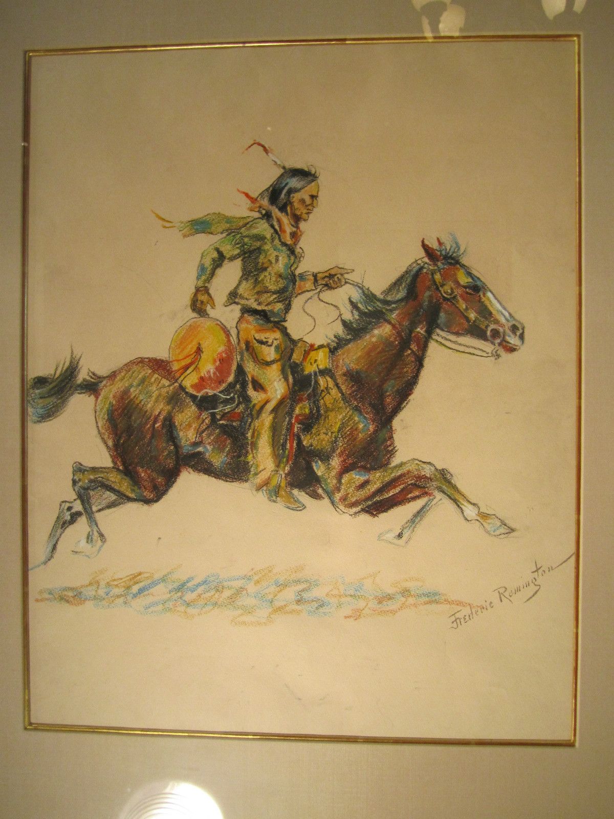 Orig. Frederic REMINGTON drawing Native American INDIAN Chief horse
