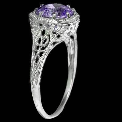 Antique Vintage Retro Amethyst Solitaire Ladies Ring