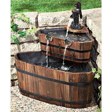  Wooden Barrel Corner Water Fountain Outdoor Patio Garden Decor