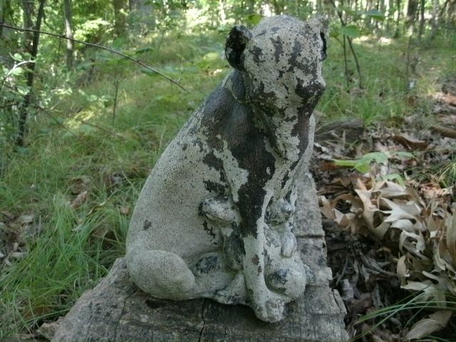 Vintage Cement Tall Sleek Dog 2 Baby Pup Pups Garden Statue Weathered