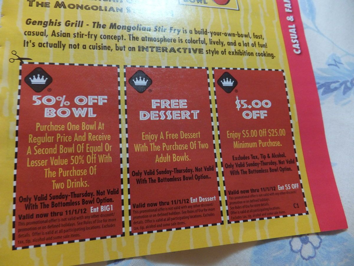 genghis grill coupons nationwide 2 each plz see image