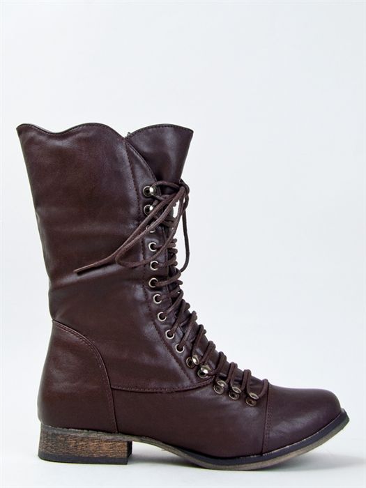  Women Military Lace Up Combat Mid Calf Boot Sz Brown GEORGIA84